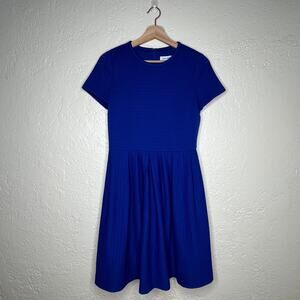 Calvin Klein Women's Blue Laser Cut Pleated A-Line Dress Short Sleeve Size 6